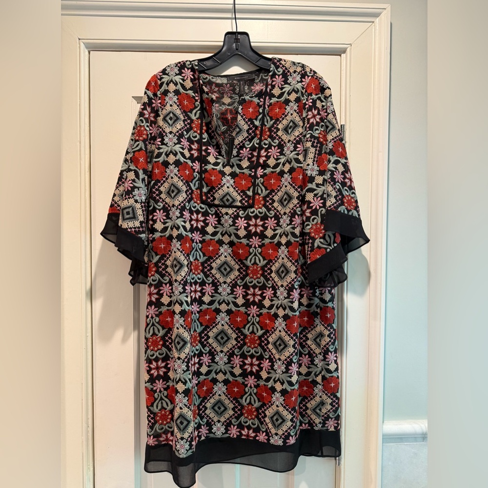 BCBG Black and Red Geometric Floral Dress